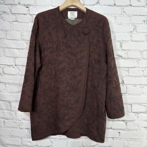 Carmen Marc Valvo‎ Wool Coat Size 16 Poncho Cape With Sleeves Embroidered Lined